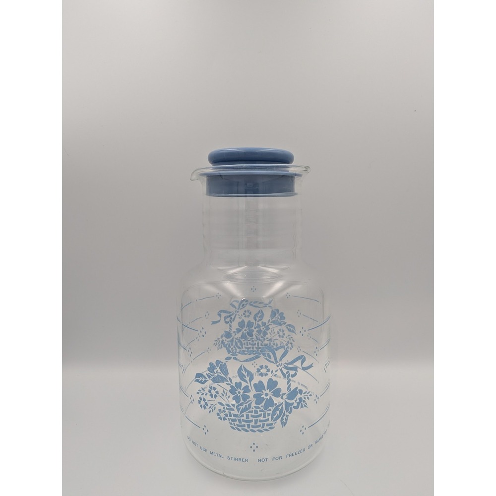Vintage Pyrex Blue Blossom Palette Juice Pitcher Carafe 2 Qt 2L With Lid 3515 PC